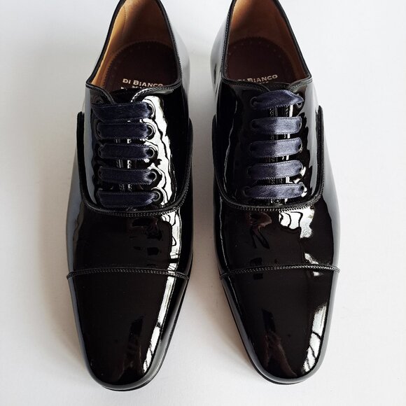 NEW Di Bianco Mens Black Oxfords & Lace Ups Patent Leather Shiny Shoes Size 9 main image 12